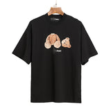 Cross-border wholesale pa severed bear short-sleeved pink bear t-shirt high collar os loose palm tree