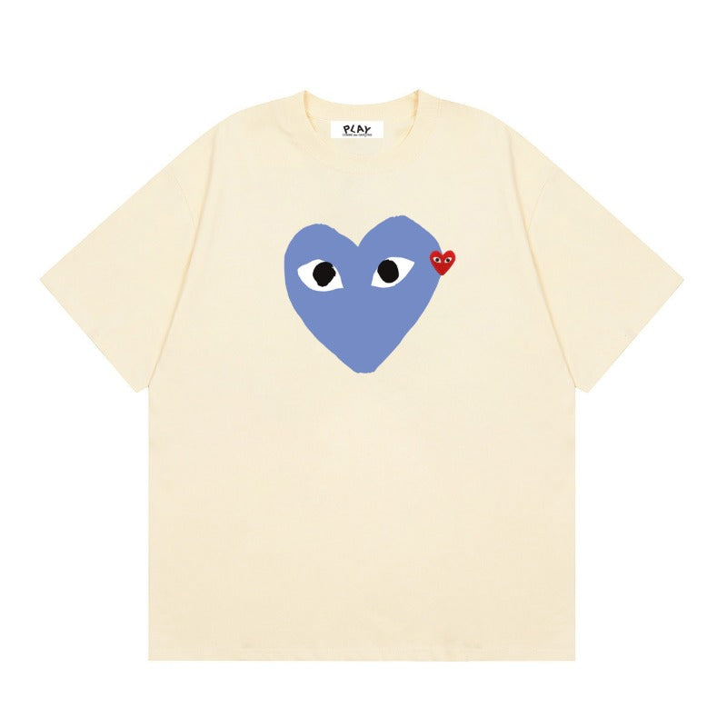 Correct version star kawakubo pla heartembroider short-sleeved pure cotton red heart peach couple t-shirt y