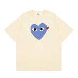 Correct version star kawakubo pla heartembroider short-sleeved pure cotton red heart peach couple t-shirt y