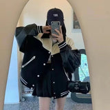 Unisex Baseball Jersey Vintage PU Baseball Uniform Loose Casual Jacket