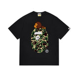Early spring/summer camo ape head collaboration - little monkey logo print short sleeve couple's trendy tee