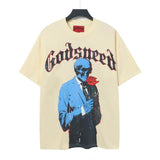 gods short-sleeved heavy weight washed fog high street rock band skull pure cottonprinting t-shirt