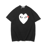 Kawakubo plaloveembroider short-sleeved pure cotton red heart eyes couple t-shirt y star style long sleeves shirt
