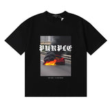 Wholesale high street purple br@nd american style short sleeve loose retro casual t-shirt couple trendy tee
