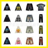 American retro valeforever washed distressed hotfix rhinestone ripped denim shorts - high street style