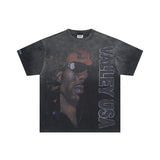American retro valeforever washed & distressed hotfix rhinestone cotton short sleeve high street star t-shirt