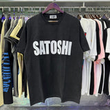 Wholesale american retrosatoshi hot diamond letters ripped washed distressedloose short sleeve t-shirt