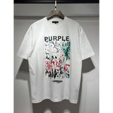 Wholesale american streetwear purple flow paint letter graffiti logo high-quality short-sleeve t-shirt for men and couples