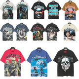 Cross-border wholesale high version gods short-sleeved heavy weight washed fog high street skull pure cotton printed round