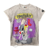 High street style roughplay gorilla print tee - distressed ripped faux layered short sleeve - american retro trend