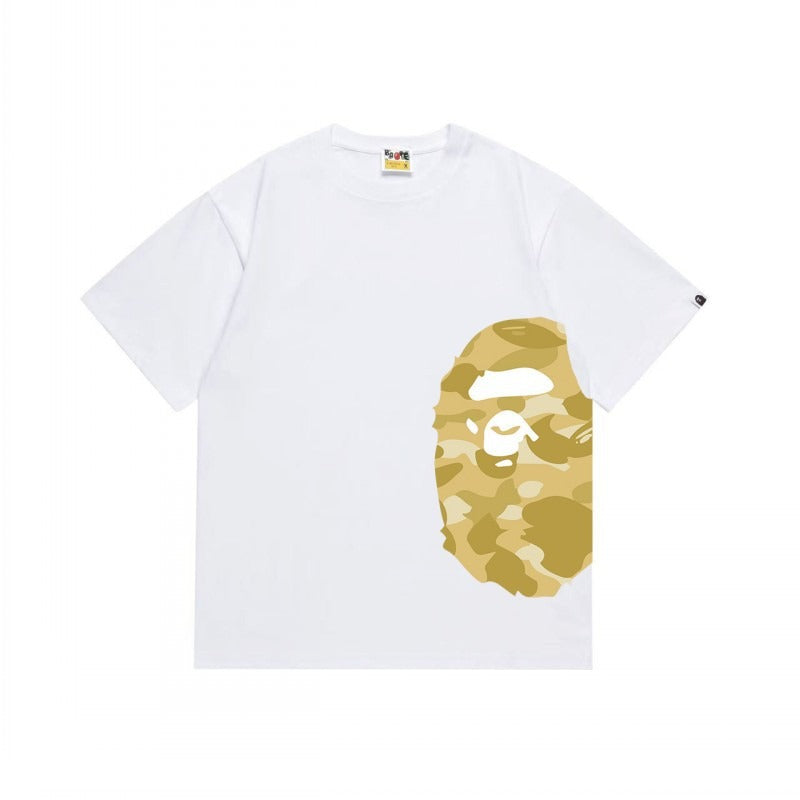 Wholesale japanese style side plaid camo ape head short sleeve color block trendy t-shirt for summer