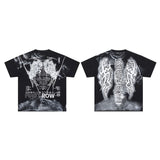 High-quality american first row virgin direct injection retro hot diamond washed and distressed short-sleeved couple t