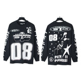 pa long sleeve t-shirt palm tree back letter big logo bat sleeve os dropped shoulders