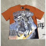 Cross-border wholesale high version gods short-sleeved heavy weight washed fog high street skull pure cotton printed round