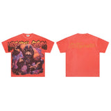 Majestik american street style retroprinting distressed loose hot diamond high street style tops short-sleeved t-shirt