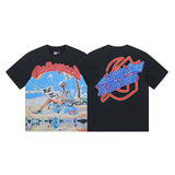 European and american high street gd rock heavy industry washed distressed skull letter speed short sleeve