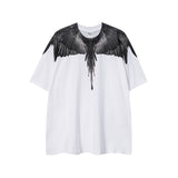 Cross-border wholesale european and american mb short-sleeved gradient colorful wings t-shirt couple black and white feather half
