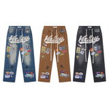 American retro valeforever washed distressed hotfix rhinestone ripped denim shorts - high street style
