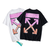 Wholesale off short sleeve ow dissolved arrow gradient starry sky splash ink t-shirt yellow tape warning line love