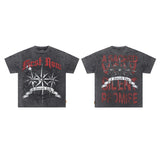 High-quality american first row virgin direct injection retro hot diamond washed and distressed short-sleeved couple t