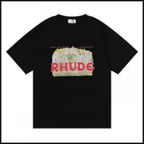 Export wholesale niche american fashion rhu flag floralsprinting double yarn pure cottoncasualloose couple short-sleeved t