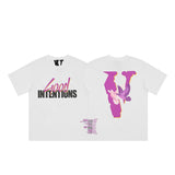 Cross-border supply large v letter lne cherry blossom short half-sleeve sketch embroidery lip print graffiti print short