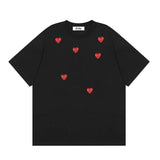 Correct version star kawakubo pla heartembroider short-sleeved pure cotton red heart peach couple t-shirt y