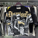 American bkys hot diamond bling glitter washed distressed retroloosepure cotton terry short-sleeved t-shirt