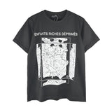 Erd melancholic rich second generation short-sleeved portrait sketch graffiti cross-border new high street loosecasual print
