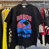 Rhude T Shirts Windsurfing Printed Cotton Casual Short Sleeves Men and Women
