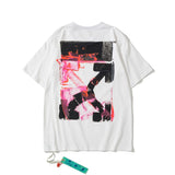 Wholesale off short sleeve ow dissolved arrow gradient starry sky splash ink t-shirt yellow tape warning line love