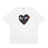Correct version star kawakubo pla heartembroider short-sleeved pure cotton red heart peach couple t-shirt y