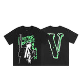 Cross-border supply large v letter lne cherry blossom short half-sleeve sketch embroidery lip print graffiti print short
