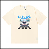 Export wholesale niche american fashion rhu flag floralsprinting double yarn pure cottoncasualloose couple short-sleeved t