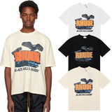 Rhude T Shirts Black Shadow Print Cotton Casual Short Sleeve Men and Women