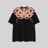 mb short-sleeved python lion head colorful feather wings t-shirt european and american loose couple