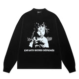 Erd melancholy rich second generation loose washed distressed pig head human face color matching hole hooded sweatshirt zipper