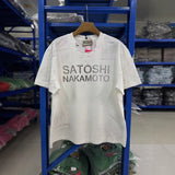 Satoshi summer american retroletterprinting washed and distressed spray dirty crackle loose short-sleeved t-shirt