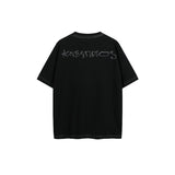 Ac letter print high street washed distressed vintage oversized short sleeve couple t-shirt