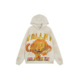 American retro valeforever washed & distressed hotfix rhinestone cotton shorts high street hooded sweatshirt