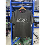 Satoshi summer american retroletterprinting washed and distressed spray dirty crackle loose short-sleeved t-shirt