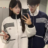Unisex Baseball Jersey Striped Sports Jacket Vintage Loose Casual Stand-Up Top