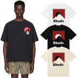 Rhude T Shirts Red Sunset Print Cotton Casual Short Sleeve Men and Women