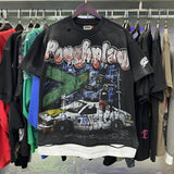 High street style roughplay gorilla print tee - distressed ripped faux layered short sleeve - american retro trend