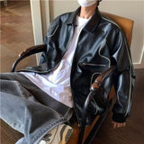 Unisex Baseball Jersey PU Vintage Casual Loose Couple Jacket