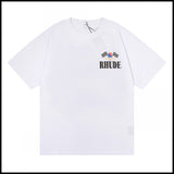 Export wholesale niche american fashion rhu flag floralsprinting double yarn pure cottoncasualloose couple short-sleeved t