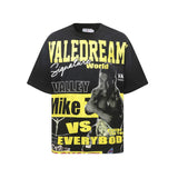 valley washed distressed printed short-sleeved hip-hop loose street t-shirt hooded