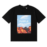 Wholesale high street purple br@nd american style short sleeve loose retro casual t-shirt couple trendy tee