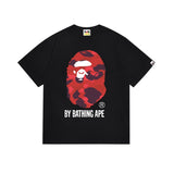 Early spring/summer camo ape head collaboration - little monkey logo print short sleeve couple's trendy tee