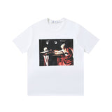 Wholesale off short sleeve ow dissolved arrow gradient starry sky splash ink t-shirt yellow tape warning line love